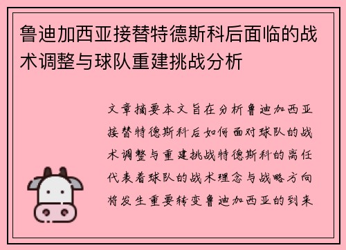 鲁迪加西亚接替特德斯科后面临的战术调整与球队重建挑战分析 鲁迪加西亚接替特德斯科后面临的战术调整与球队重建挑战分析
